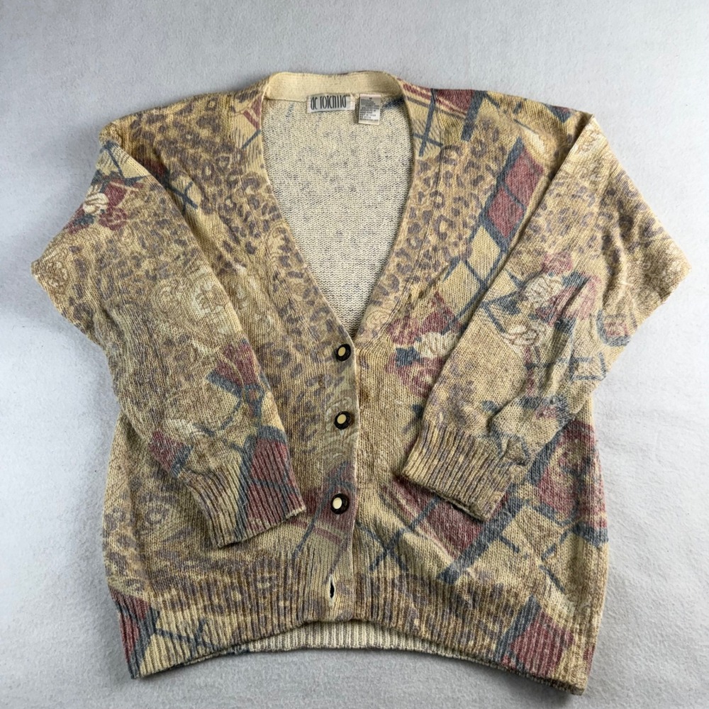 De Rotchild Vintage Silk Angora Blend Leopard Plaid Floral Cardigan Sweater M